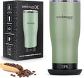X Heated Coffee Mug 19 oz. 8 Hour Battery Life Self-Heating Adjustable Temp Controlled LCD Screen Includes Cover with Magnetic Slider (Black) (Sage Green)