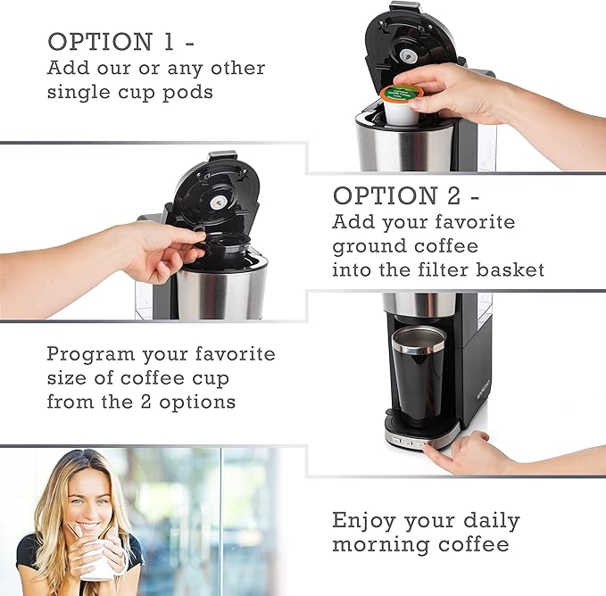 Mixpresso Coffee Maker Single Serve For Ground Coffee &amp Compatible With K Cup Pods With 14oz Travel Mug &amp Reusable Filter For Home Office &amp Camping 30oz Removable Water Tank.