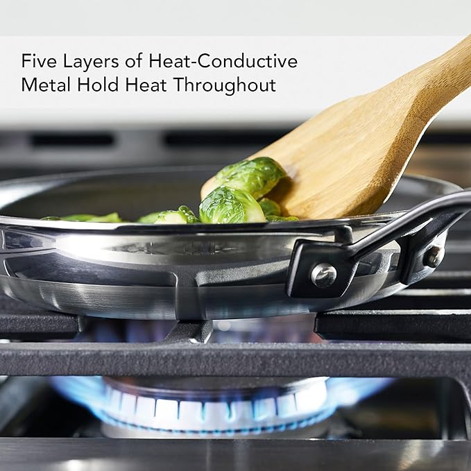 KitchenAid 5-Ply Clad Stainless Steel and Nonstick Induction Frying Pans/Skillet Set 8.25 Inch and 12.25 Inch - Polished Stainless Steel
