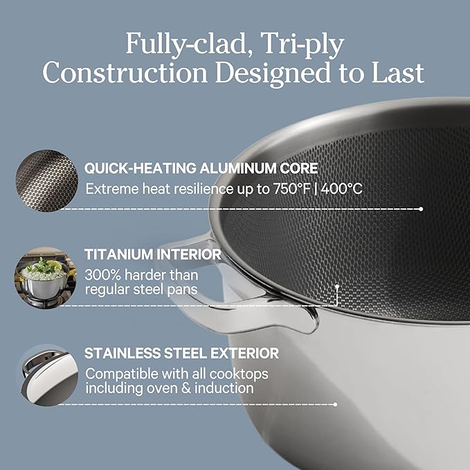 Our Place Titanium Pro Cookware Duo | 6-Piece Tri-Ply Titanium Cookware Set with Always Pan Pro &amp Perfect Pot Pro | Non-Toxic No-Coating Nonstick | Induction &amp Oven-Safe up to 750°F | Gold