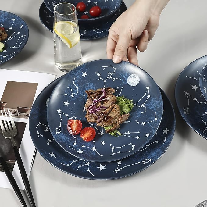 12 Piece Melamine Dinnerware Sets for 4 - Starry Pattern Camping Dishes Set for Indoor and Outdoor Use Dishwasher Safe Plates and Bowls Sets