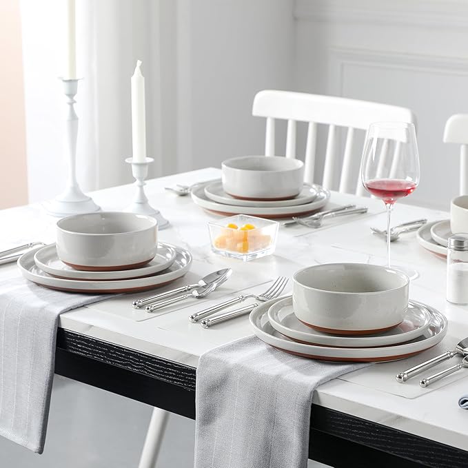 MALACASA Plates and Bowls Sets 18 Pieces Modern Ceramic Dinnerware Set for 6 Kitchen Dinner Set Stoneware Dishware Dishes Set Microwave and Dishwasher Safe Grey Series TARA