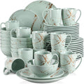 Ceramic Tableware Green 16/32/48 Piece Procelain Dinnerware Set Design by Gold Splash with Dinner PlateCake PlateBowlsCoffee Cups48-Piece