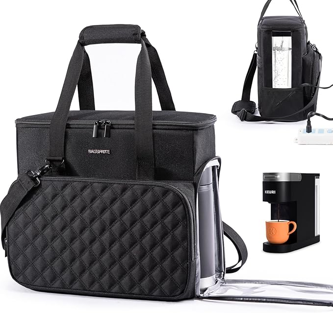 BAGSPRITE Travel Coffee Maker Carrying Case for Keurig K-Mini Plus &amp K-Slim – Portable Single Serve Coffee Machine Storage Bag with Accessories Space Coffe e Maker Travel Bag