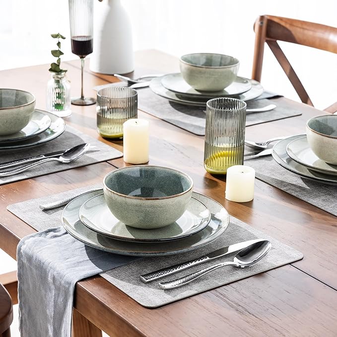 AmorArc Ceramic Dinnerware Sets for 8 24 Pieces Handpainted Stoneware Plates and Bowls Set Scratch Resistant Dishes Set Dishwasher &amp Microwave Safe Reactive Color