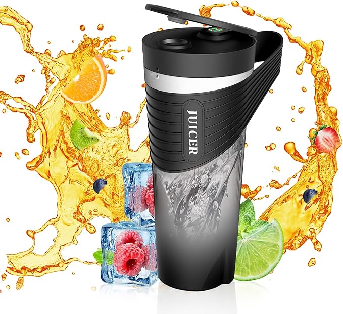 Portable Blender Cup 6 Blade Smoothie Maker Shaker Bottle 460ml USB Rechargeable Juicer with Self for Fruits and Vegetables (Black)