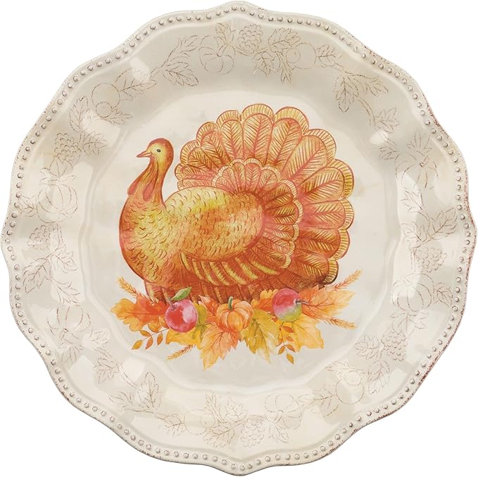 UPware 16 Piece Glitter Turkey Melamine Dinnerware Sets Outdoor Dishes Set Plates and Bowls Sets Autumn Thanksgiving Decorations Service for 4 Orange