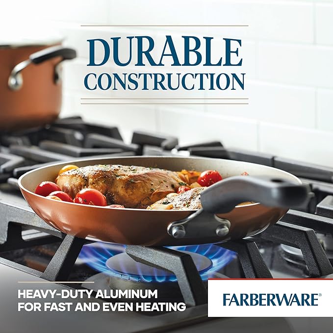 Farberware Cookstart DiamondMax Nonstick Cookware/Pots and Pans Set Dishwasher Safe Includes Baking Pan and Cooking Tools 15 Piece - Copper