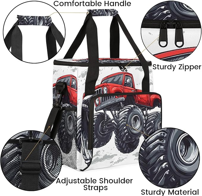 Monster Truck Coffee Maker Travel Bag Cartoon Car Insulated Grocery Bag Travel Picnic Leakproof Cooler Bags With Shoulder Strap