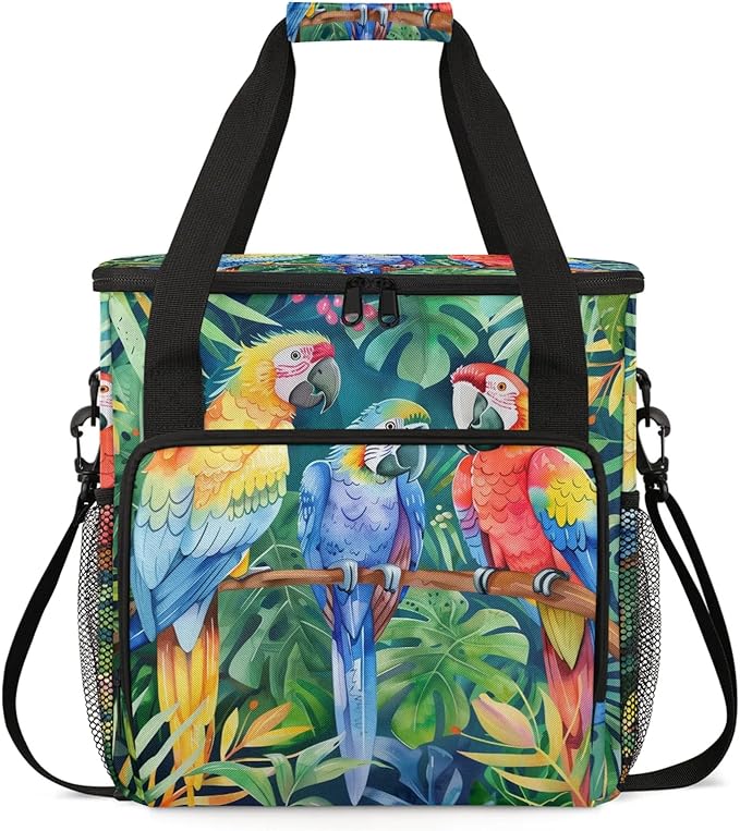 Parrot Bird Travel Coffee Maker Carrying Bag Large Organizer Storage Tote Bag Insulated Reusable Cooler Grocery Bags