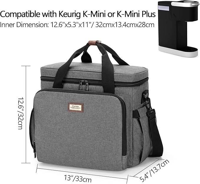 CURMIO Coffee Maker Carrying Bag Compatible with Keurig K-Mini or K-Mini Plus Single Serve Coffee Brewer Carrying Case with Pockets for K-Cup Pods Travel Mugs