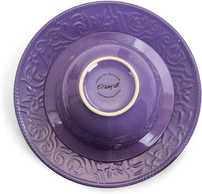 Unknown1 Lavender Field 16-Piece Dinnerware Set Purple Textured Casual Round Stoneware 16 Piece Microwave Safe Medium