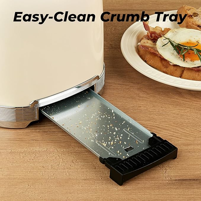 Toaster 2 Slice Retro Stainless Steel with 1.5” Extra Wide Slots Bagel Defrost Reheat Cancel Functions 6 Bread Shade Settings Removable Crumb Tray Cream White