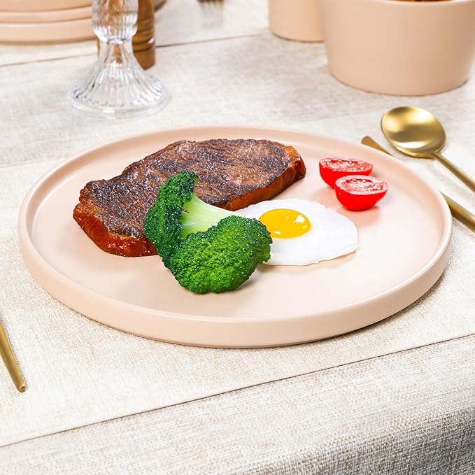 Plates and Bowls Sets for 4 - CJDC-QUELO 16 Piece Stoneware Dinnerware Sets with Mugs Ceramic Dishware Sets for Kitchen Dining Use Chip and Scratch Resistant Microwave Dishwasher Safe Brown
