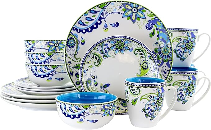 Unknown1 Blue Crush 16 Piece Round Porcelain Dinnerware Set Floral Casual Microwave Safe