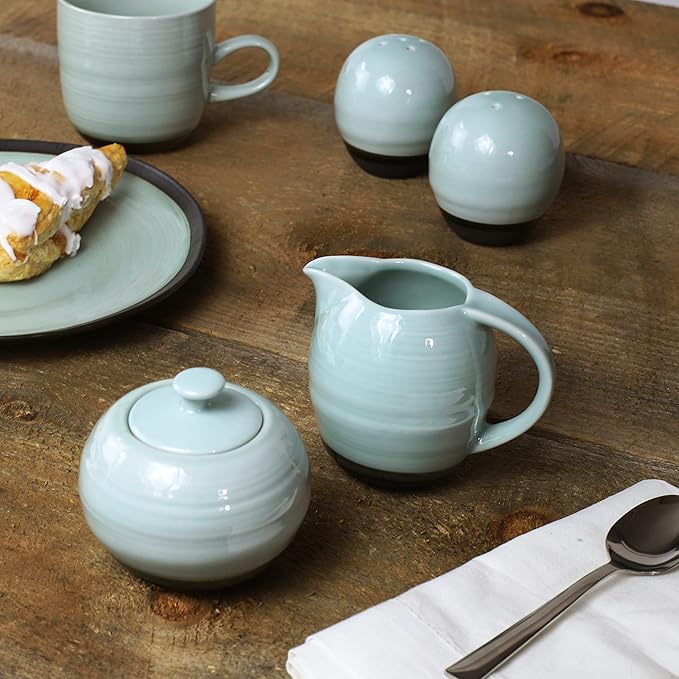 Euro Ceramica Diana 4 Piece Dinnerware Accessory Set 2.91 x 3.7 x 3.54 Mint Green/Graphic Grey (DIA-86-73112)