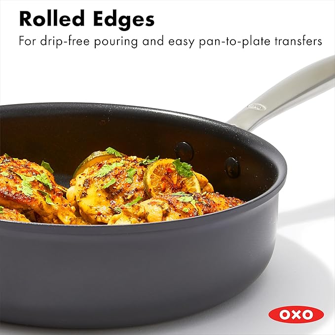 OXO Enhanced 10 Piece Cookware Pots &amp Pans Set PFAS-Free Ceramic Nonstick Durable Hard Anodized Cookware Scratch Resistant Stainless Steel Handle Good Grips Dishwasher &amp Oven Safe Black
