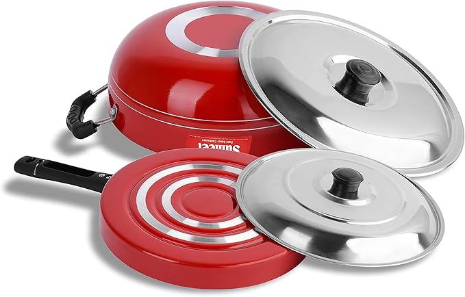 Sumeet 2.6mm Thick Non-Stick Sangria Cookware set (Kadhai With Lid – 1.5Ltr capacity- 20cm Dia + Pizza Pan – 23cm Dia)