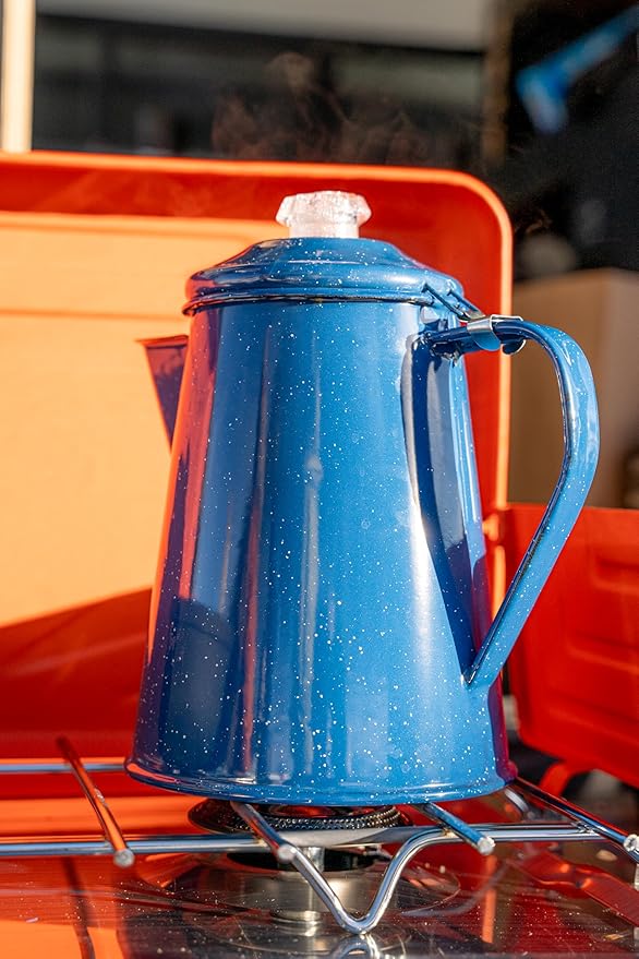 GSI Outdoors Percolator Coffee Pot | Enamelware Campfire Coffee Boiler Kettle for Outdoor Camping Cookware Cabin RV Kitchen Hunting &amp Backpacking