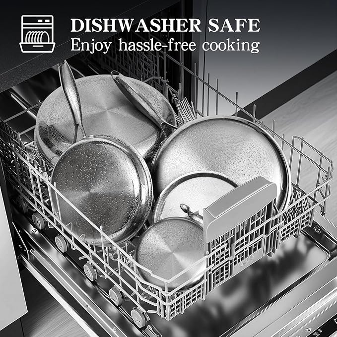 EWFEN Stainless Steel Cookware Set 3 Ply 17 Piece Stainless Steel Pot and Pan Set Oven Dishwasher Safe | Induction Compatible Frying Pans Saucepans Saute Pan &amp Stock Pot PFOA PTFE &amp PFOS
