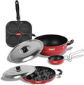 Sumeet 2.6mm Thick Non-Stick Rua Cookware set (Mini Multi Snack Maker – 19.5cm Dia + Kadhai With Lid – 1.5Ltr + Grill Appam Patra With Lid – 23cm Dia + Grill Pan – 1.1Ltr Capacity – 22cm Dia)