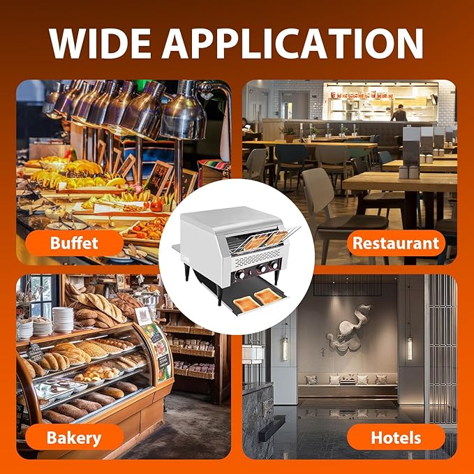 Commercial Toaster Conveyor 450 Slices/Hour 2600W Stainless Steel Heavy Duty Commercial Toaster Conveyor for Restaurant with Three-ring Heating Tubes for Bun Bagel Bread Baked