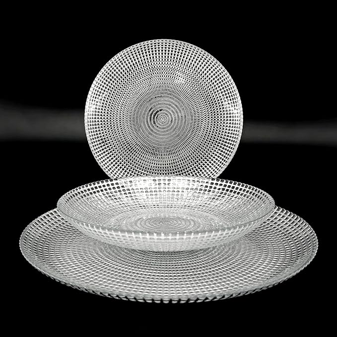 Red Pomegranate Helios Glass Dinnerware Set Set of 12 pcs Silver