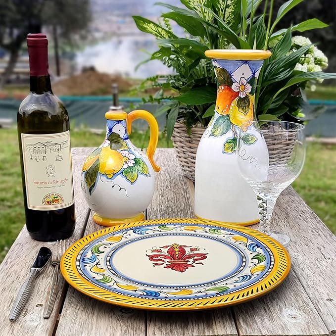 Italian Ceramic dinnerware set - Hand Painted kitchen Dishes sets for 4 - Made in ITALY Tuscany - Italian Pottery dinner plates - Home Decor Lemons ISCHIA Ceramics dishes set - Service For 4
