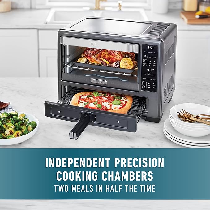 Calphalon Performance 12-in-1 Air Fry Toaster Oven with Dual Zone 12 Pizza Drawer Oven comboDigital Precision Controls Dark Stainless