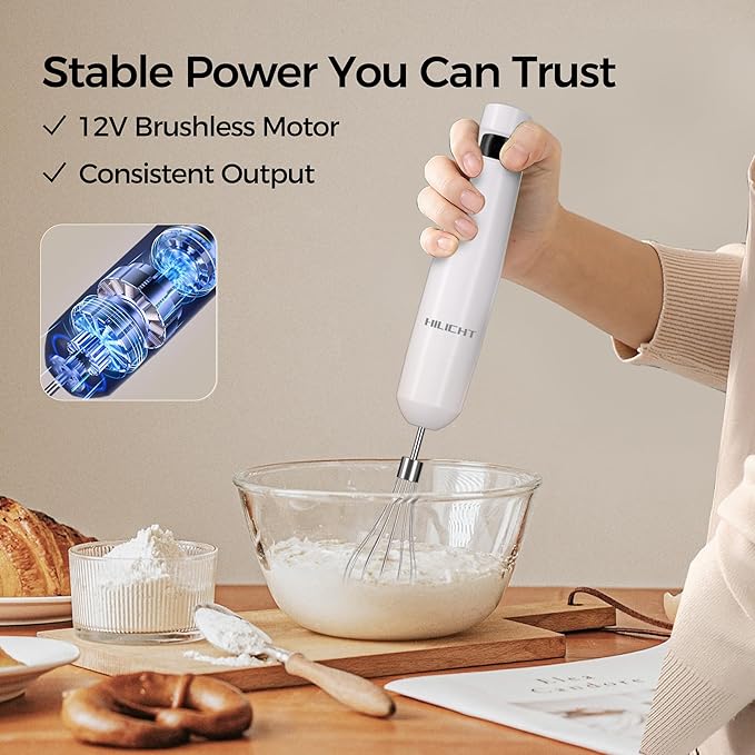 Cordless Hand Blender12V Rechargeable Immersion Blender with 60+ Bowl Battery Life4-Point Stainless Steel BladeVariable Speed &amp Egg Whisk - for SoupsSmoothies Baby Food
