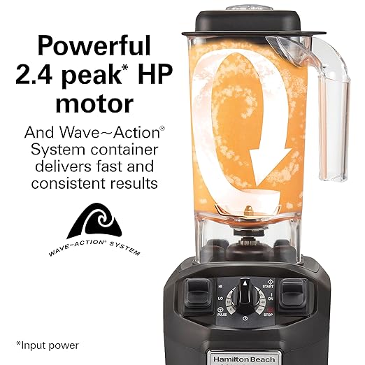 Hamilton Beach Commercial HBH455 Tango High-Performance Blender 2.4 Horsepower 48 Ounce Capacity Adjustable Timer BPA-Free Stackable Co-Polyester Container NSF Certified