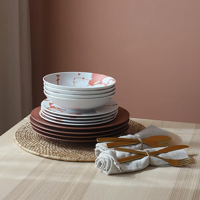 Euro Ceramica Nile 24 Piece Dinnerware Set - Service for 8 - Egyptian Inspired Dinnerware Red Large