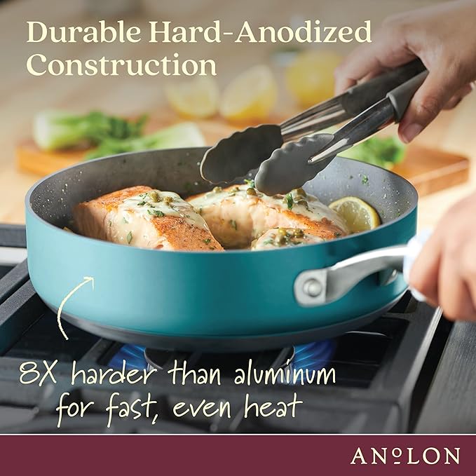Anolon Achieve Hard Anodized Nonstick Sauté Pan with Lid 3 Quart - Teal