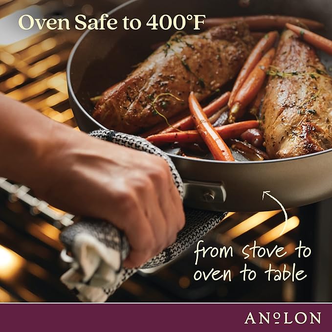 Anolon Advanced Home Glass Lids Stainless Steel and Silicone Handles 2 Piece 10 Inch and 12 Inch Lid Set Bronze