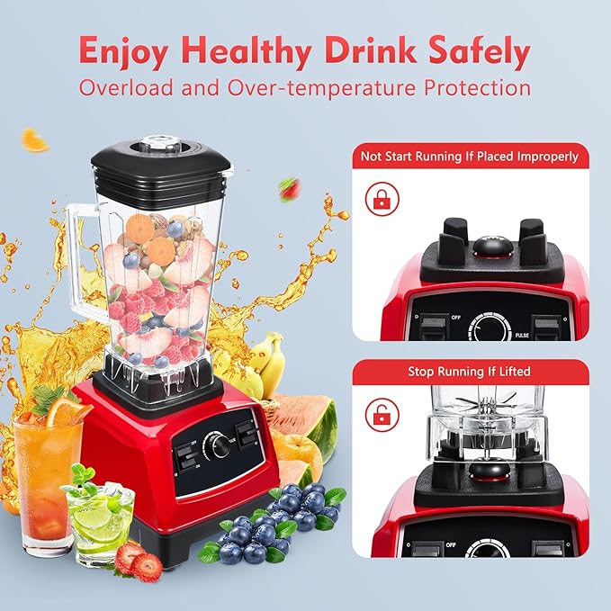 Professional Blender 2200W Heavy Duty Commercial Blender Mixer Juicer Countertop Smoothie Blender 68oz Fruit Juicer Vegetables Mixer Adjustable Speed with 6 Blades
