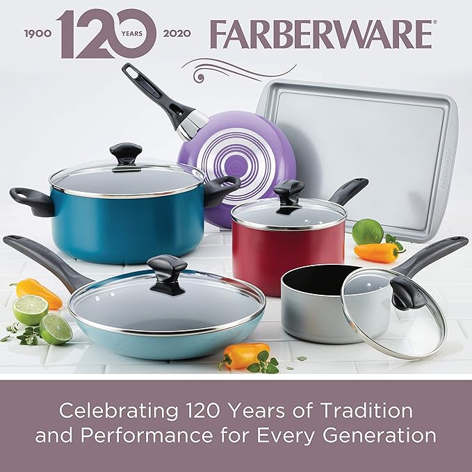 Farberware Dishwasher Safe Nonstick Aluminum 15-Piece Cookware Set Purple