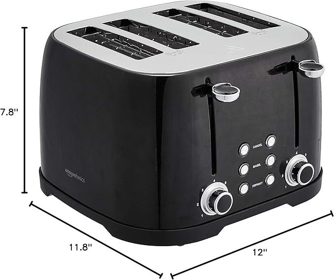 Amazon Basics 4 Slice Toaster 6 Browning Settings Removable Crumb Tray Bagel and Defrost Function Cancel Button 1600W Black