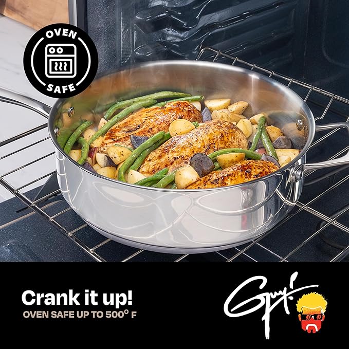 Guy Fieri's Flavortown 10-Piece Stainless Steel Cookware Set - Includes Frying Pans Saucepans Saute Pan and Stock Pot - Pots and Pans Oven-Safe up to 500F