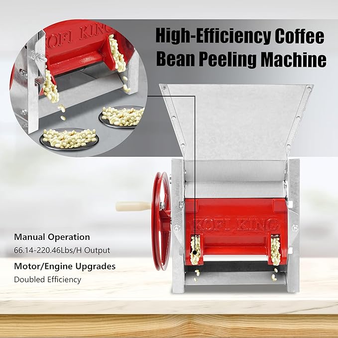 Coffee Bean Roaster Machine Fresh Coffee Bean Peeling Machine Semi-Automatic &amp Manual Beans Shelling Machine with Handle 304 Stainless Double Discharge Ports for Shops Farms Homes Use