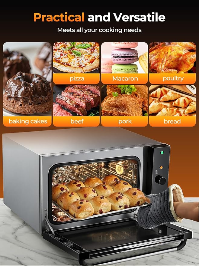 Commercial Convection Oven FOHERE 50 Qt Large Capacity Electric Convection Oven with 2 Baking Trays for Restaurants Cafes &amp Food Industry 2400W High Power120-Min Timer &amp 122-572℉ Temp Cont