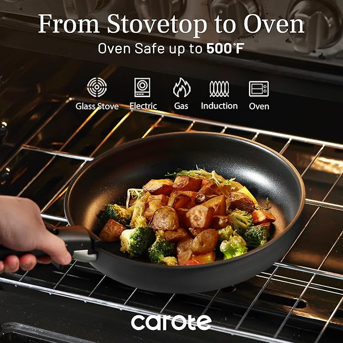 CAROTE 20pcs 4-Ply Premium Hard Anodized Pots and Pans Set Non Stick with Detachable Handle Dishwasher/Oven Safe RV Kitchen Cookware Set Nonstick Induction Cookware Large Capacity Pans and Pot Set