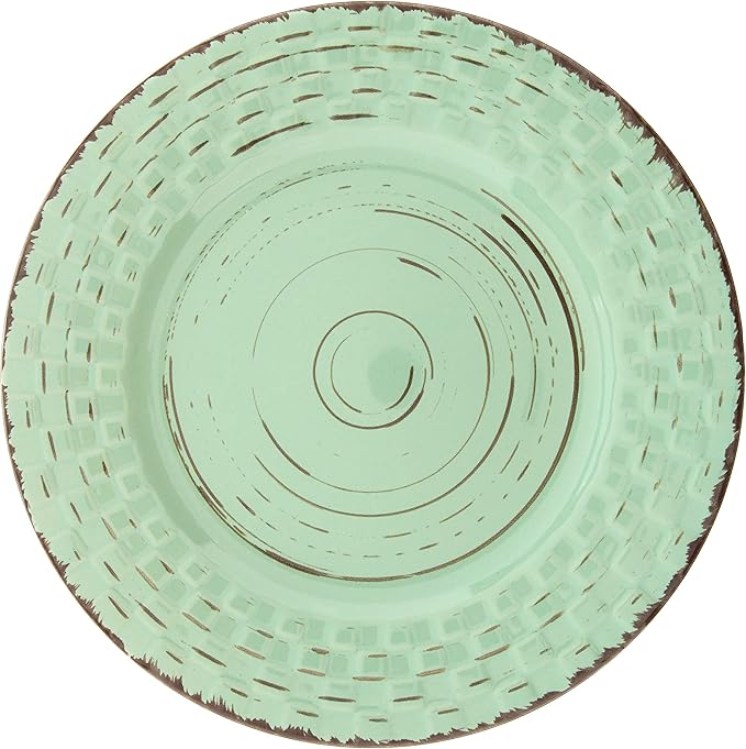 Lorren Home Trends 16 Piece Distressed Weave Dinnerware Set-Green