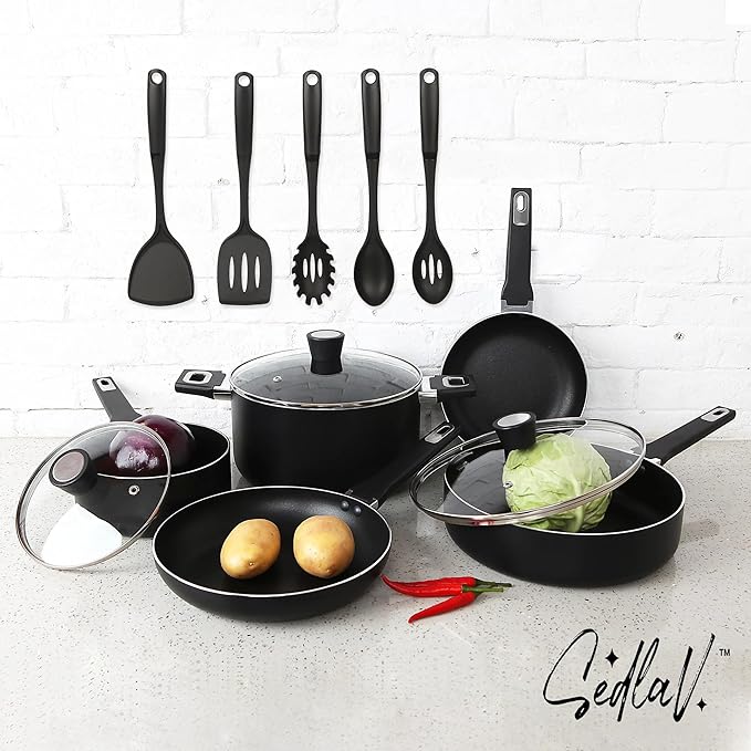 SEDLAV Aluminium Non-stick Mid weight 13-Piece Cookware Set - Versatile Kitchen Essentials