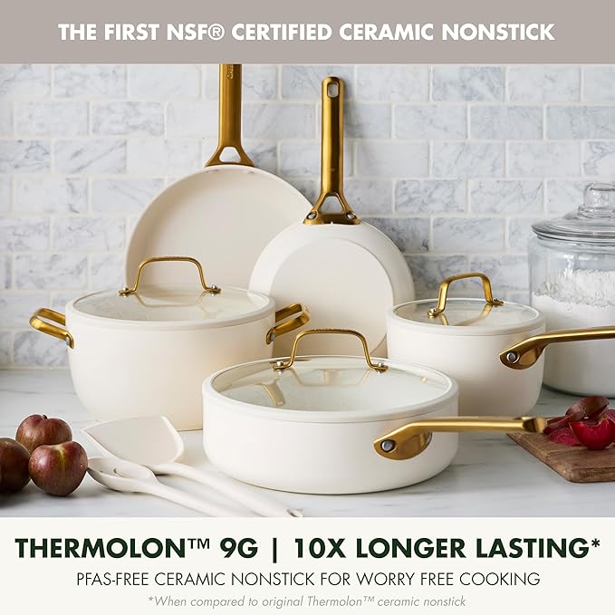 GreenPan Nonstick Reserve Pro 10 Piece Cookware Set NSF Certified Ceramic Hard Anodized PFAS-Free Pots &amp Pans Set with Lids Stainless Steel Handles Oven &amp Dishwasher Safe Cream White