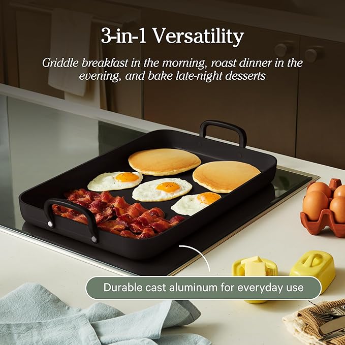 Our Place Essentials 4-Piece Griddle Pan Set | Nonstick Griddle Standard &amp Mini with Reusable Silicone Oven Mats | Thermakind™ PFAS-Free Nonstick Oven Safe Stovetop to Oven Versatility | Terraco