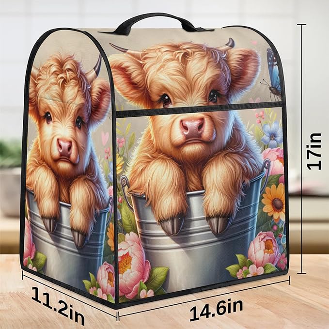 Kitchen Aid Mixer Cover Animal Cow Stand Mixer Cover Compatible with 6-8 Quarts Stand Mixers Dust Covers with Zipper Pocket Foldable Washable Kitchen Aid Organizer Bag
