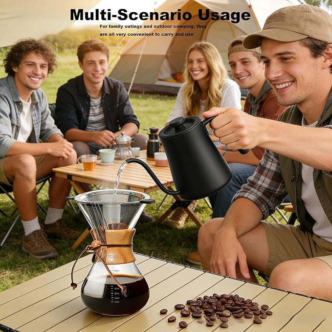 CXY 27oz Pour Over Coffee Maker 8-Cup Borosilicate Glass Drip Coffee Maker with Reusable Stainless Steel Filter Pour Over Coffee Dripper with Wooden Handle Coffee Maker for Home Office Camping