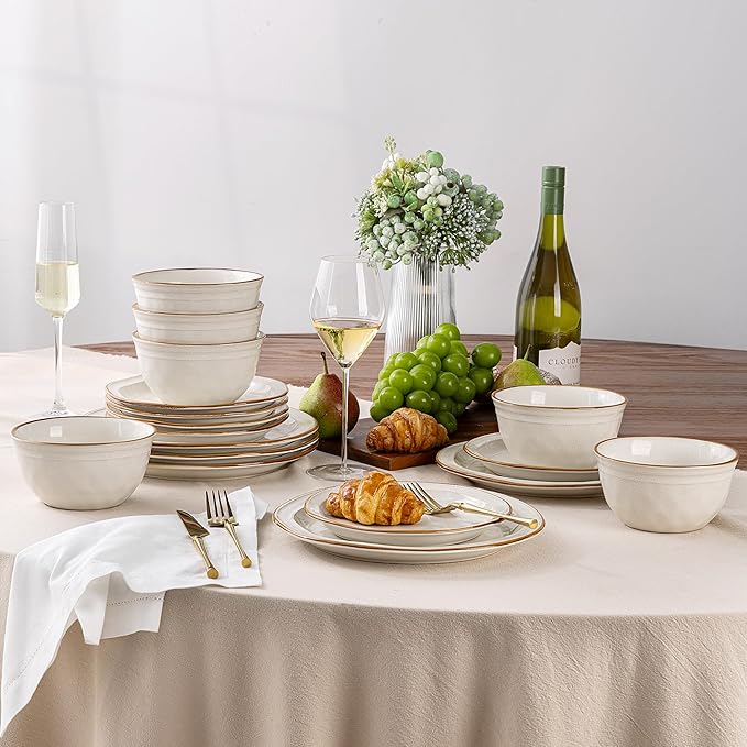 AmorArc Ceramic Dinnerware SetsStoneware Handmade Reactive Glaze Plates and Bowls SetsChip and Crack Resistant | Dishwasher &amp Microwave SafeDishes Set Service for 4 (12pc)