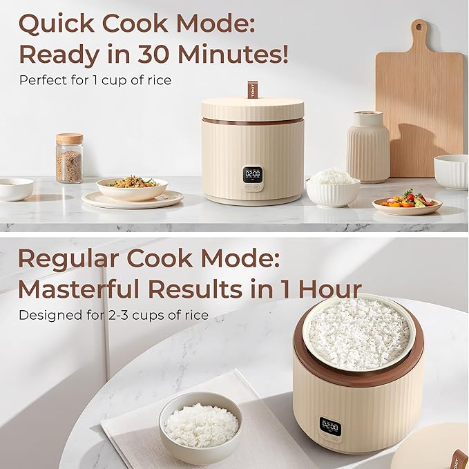 TOKIT Rice Cooker Small 3 Cup Uncooked /6 Cup Cooked Modern Multifunctional Mini Rice Cooker with Display Touch Button for 1-3 People Ceramic Coated Non-Stick Pot 8 Cook Functions - Cooking &amp War