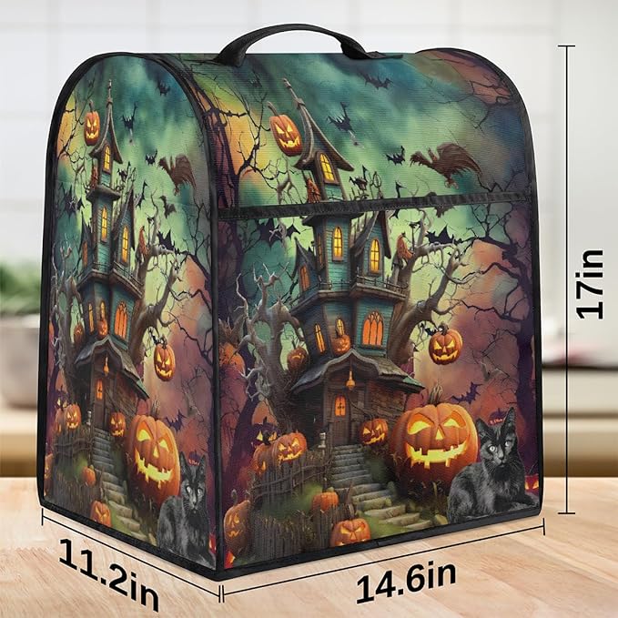 cfpolar Kitchen Aid Mixer Cover Compatible with 6-8 Quarts Halloween Pumpkins Castle Bats Stand Mixer Cover Kitchen Aid Mixers Accessories Appliance Organizer Bag Dust Covers with Zipper Pocket